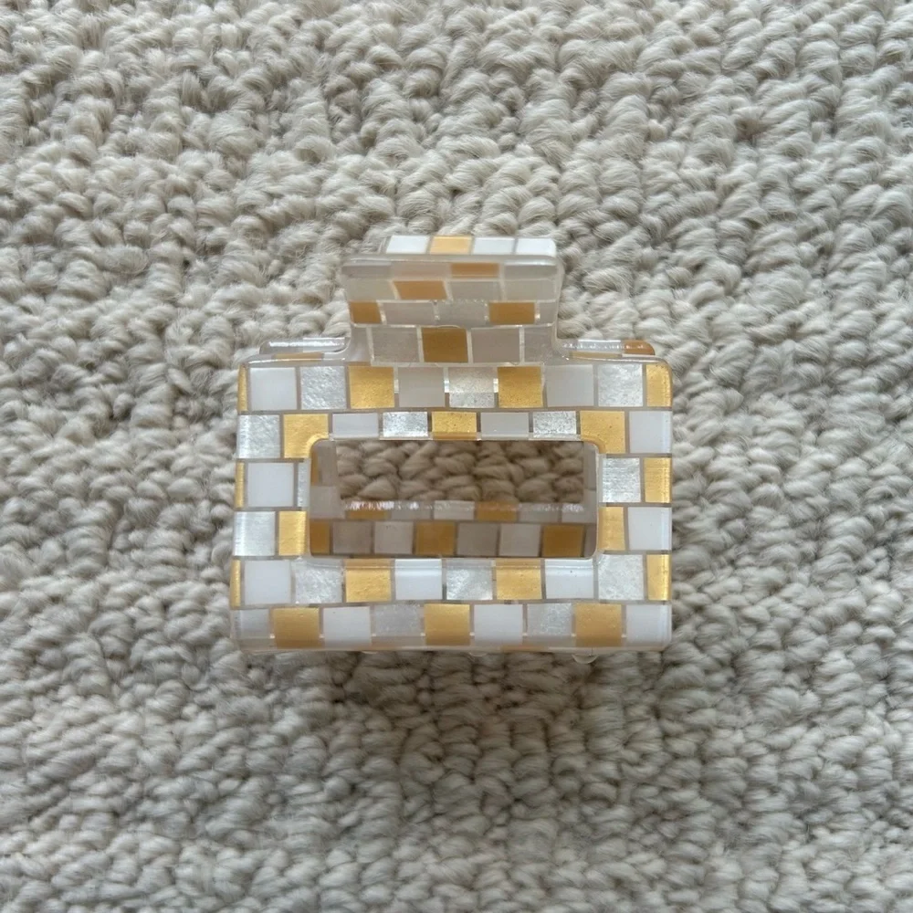 Creamsicle Orange and White Checkerboard Small Claw Clip